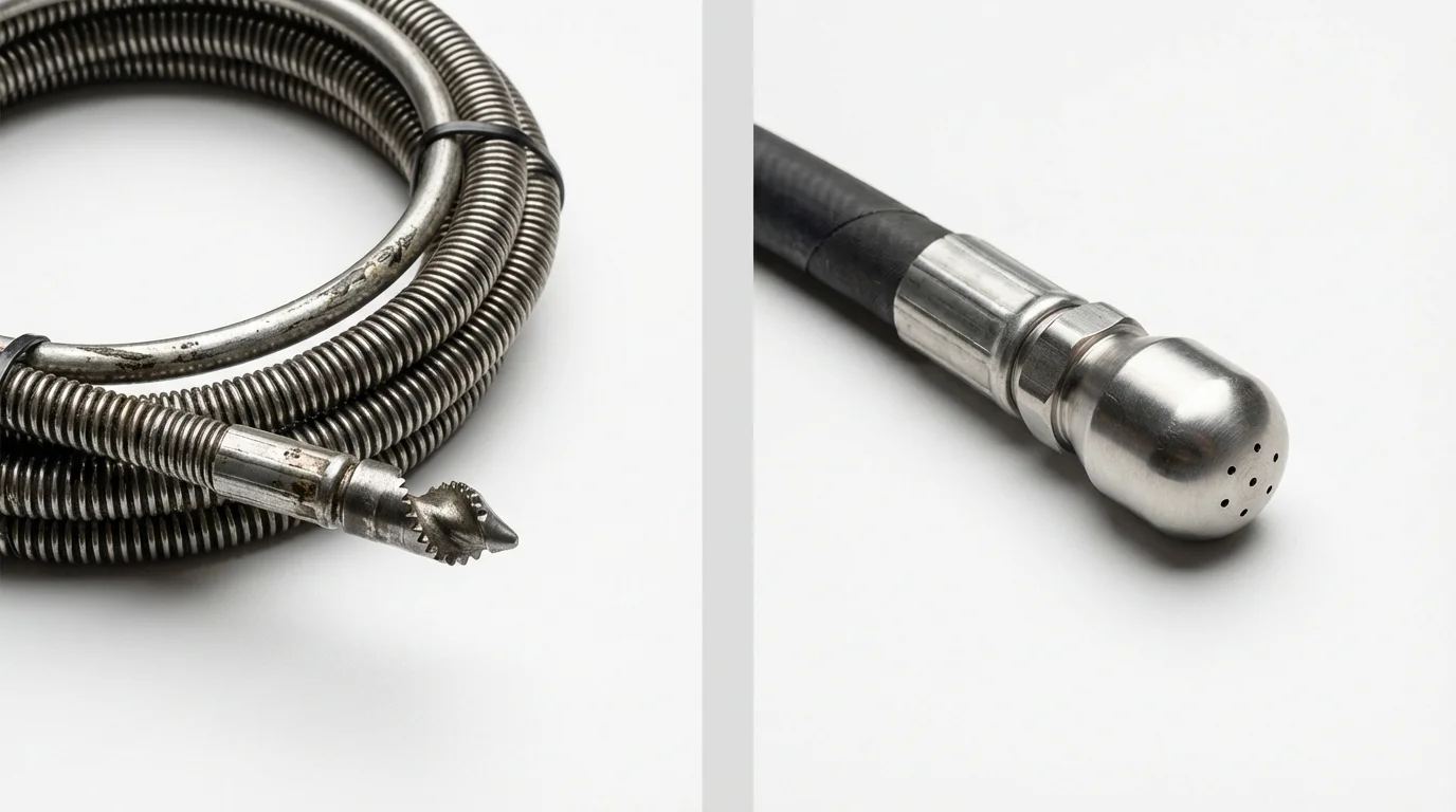 Drain snake cable and hydro jetting nozzle used for drain cleaning in Ragland, AL