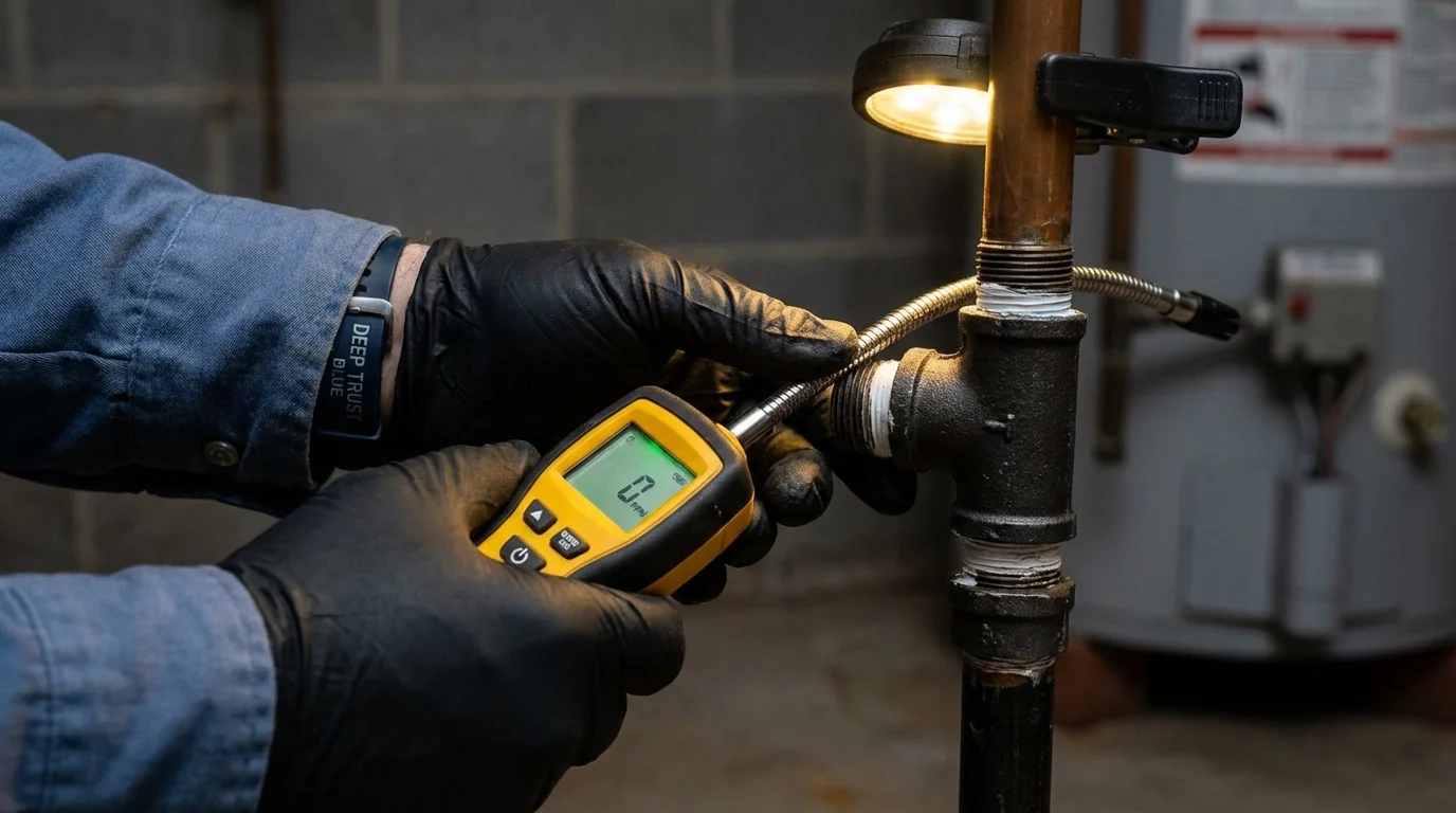 Gas leak detection with electronic sniffer by Johns Plumbing LLC in Ragland