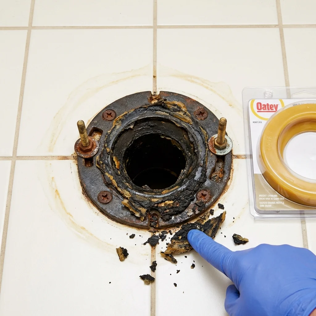 Failed wax ring showing water seepage at the base of a toilet in a Ragland, AL home