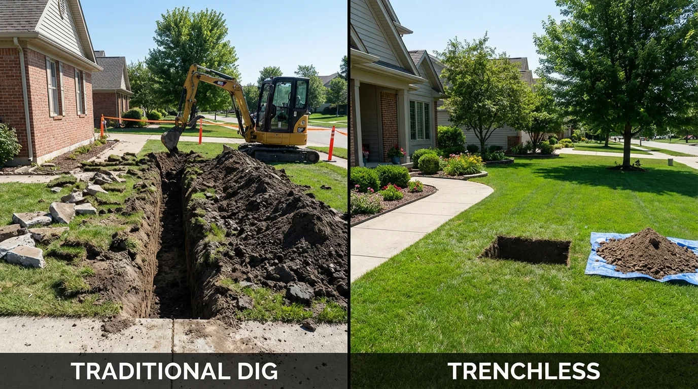 Trenchless sewer repair with minimal yard damage versus traditional excavation in Ragland, AL